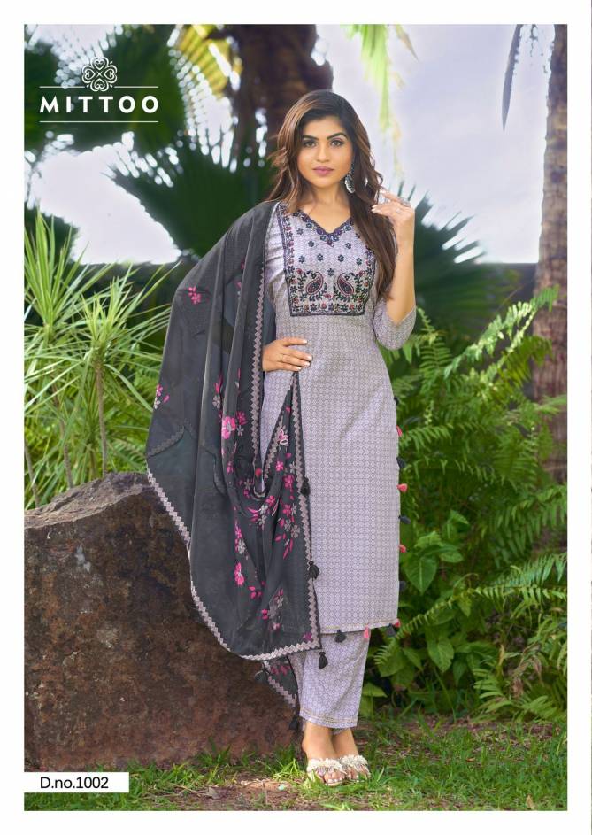 Innaya By Mittoo Threadwork Rayon Printed Kurti With Bottom Dupatta Wholesale Shop In Surat